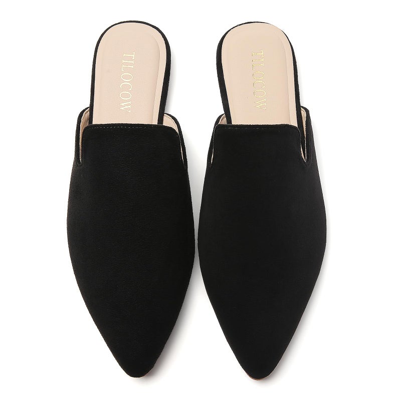 Tilocow Mules for Women Flats Pointed Toe Slip On Backless Loafers Flat Mule Business Casual Shoes Slides B Black - Image 2